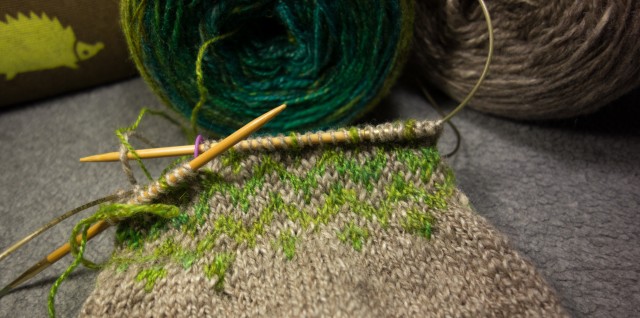 Swatch in natural and green handspun